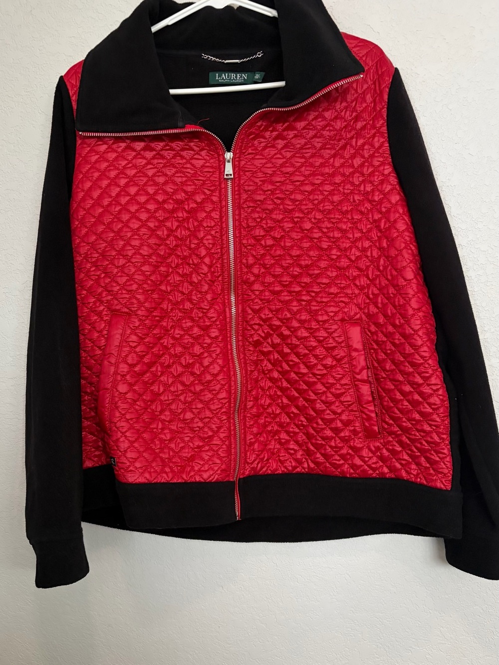 Ralph Lauren Red Quilted Front Bomber Jacket with Black Sleeves